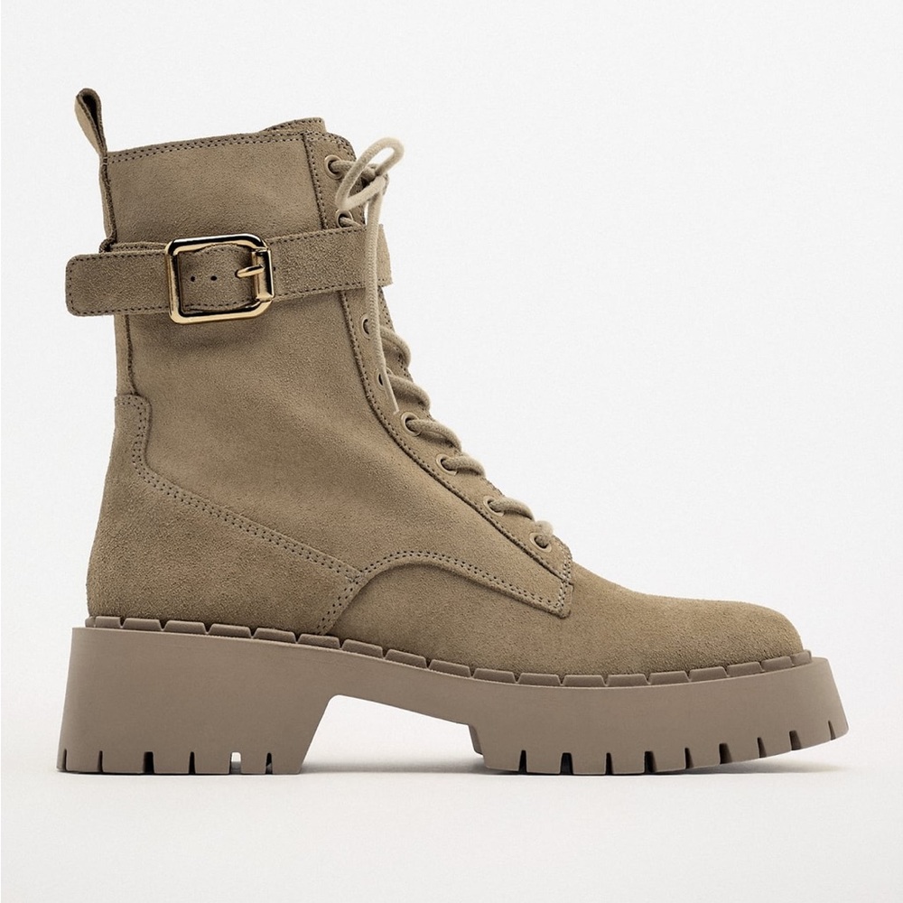 Zara lace-up suede leather ankle boots - Picture 3 of 5